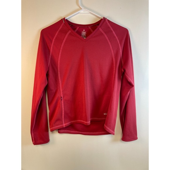 L.L. Bean Tops - L.L. Bean T-shirt Women's Size Medium Pink V-neck Long Sleeve Activewear Workout